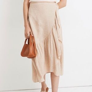 Madewell linen ruffle wrap midi skirt